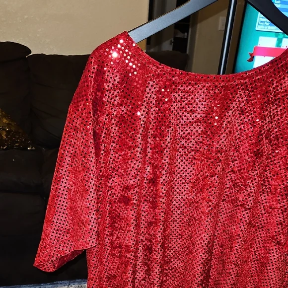 Kathie Lee Collection Radiant Red Sequin Blouse - Picture 3 of 7